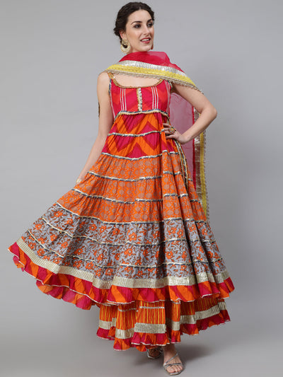 Orange Embellished Anarkali Palazzo With Dupatta