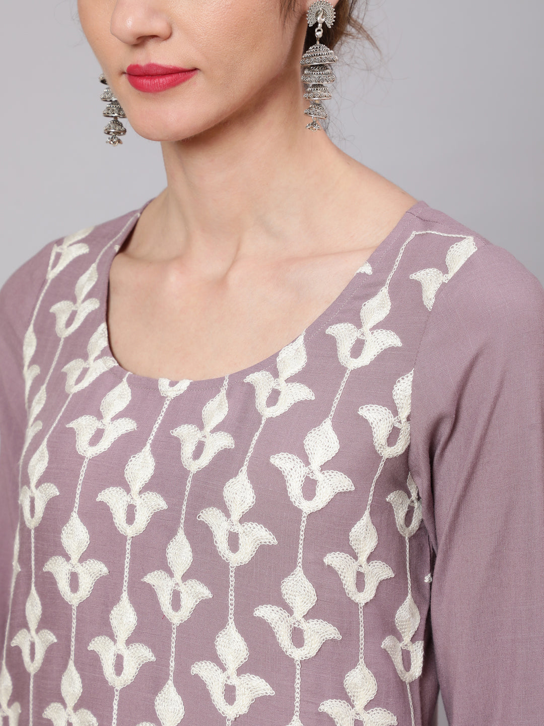 Mauve Embroidered Kurta With Pant