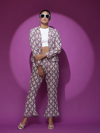 Mauve Embroidered Blazer Pant With Waist Coat