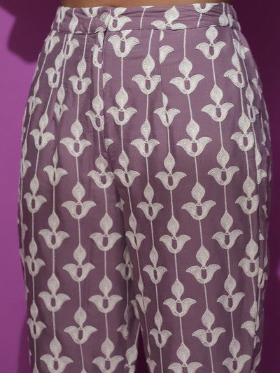 Mauve Embroidered Blazer Pant With Waist Coat