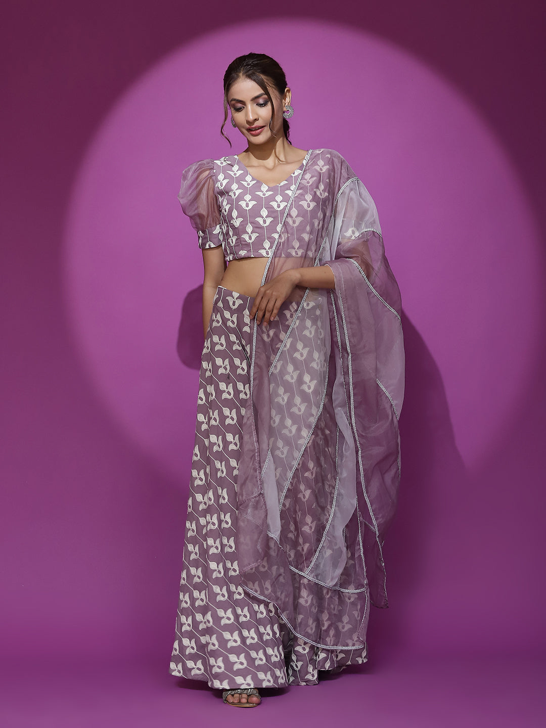 Mauve Embroidered Lehenga Choli With Dupatta