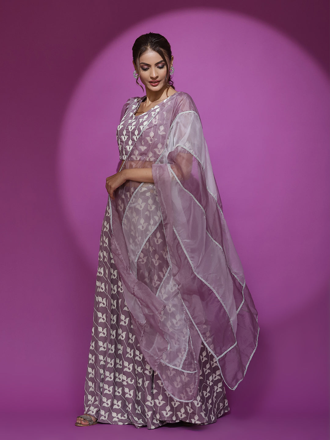 Mauve Embroidered Lehenga Choli With Dupatta