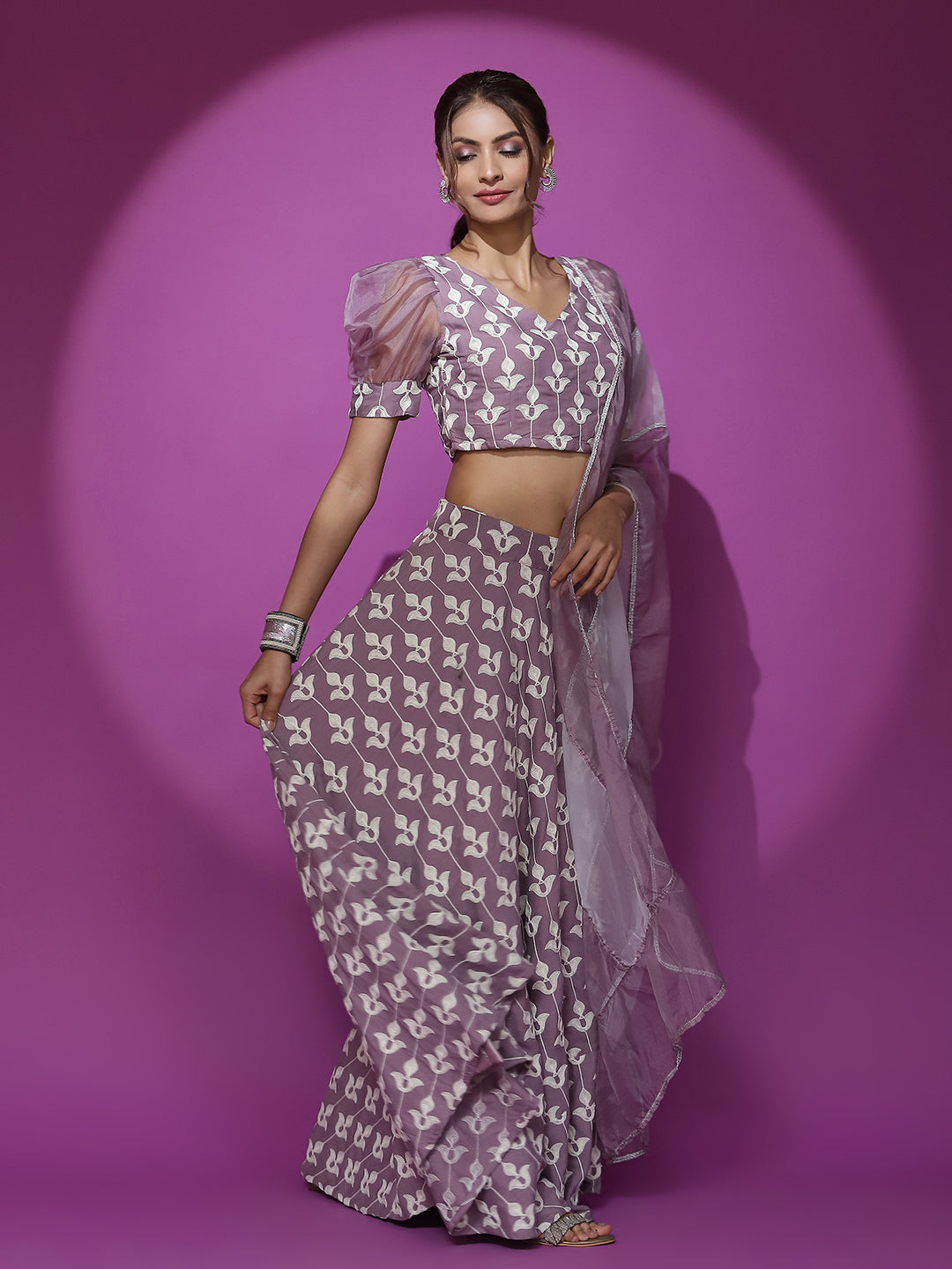 Mauve Embroidered Lehenga Choli With Dupatta