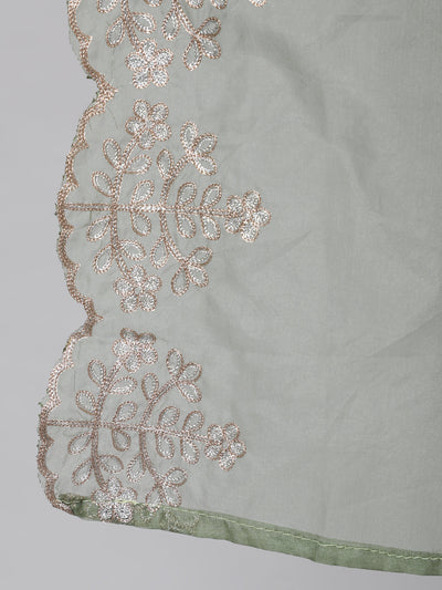 Green Embroidered Kurta Pant With Dupatta