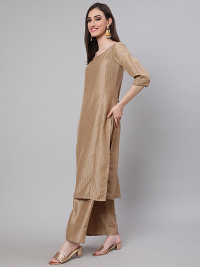 Beige Sequin Kurta Palazzo With Gota Work Dupatta