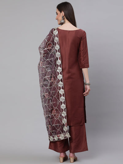 Brown Sequin Kurta Palazzo With Gota Work Dupatta