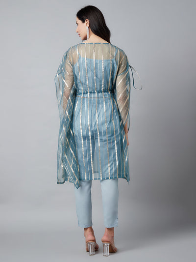 Blue Top Pant With Zari Work Kaftan