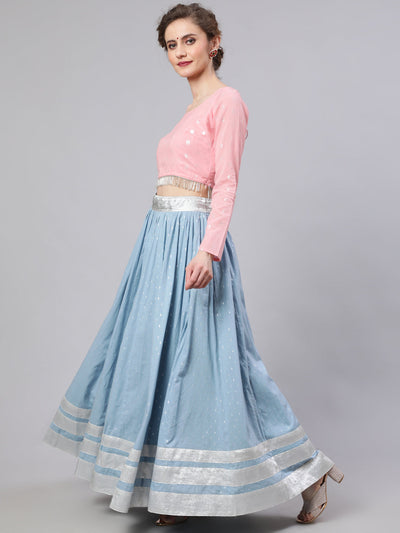 Blue & Pink Lehenga Choli With Dupatta