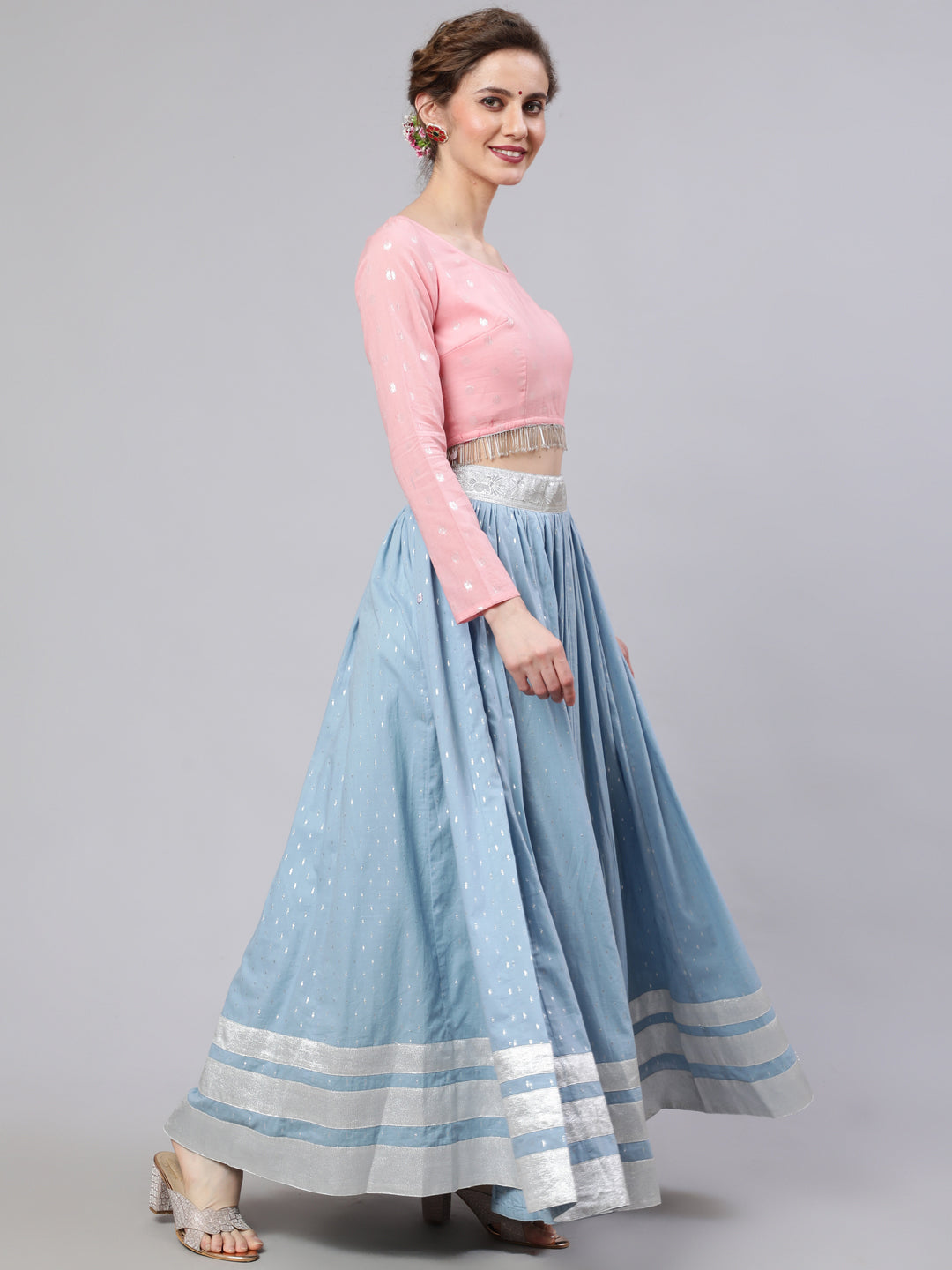 Blue & Pink Lehenga Choli With Dupatta