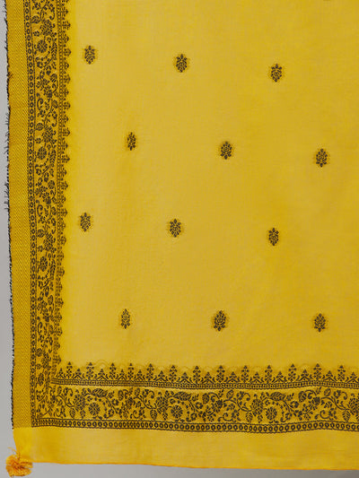 Mustard Embroidered Kurta Palazzo With Dupatta