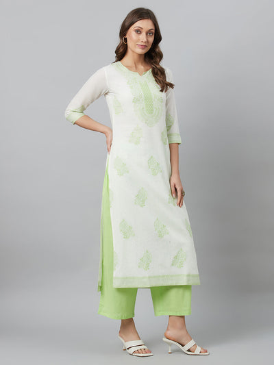 Green Embroidered Kurta Palazzo With Dupatta