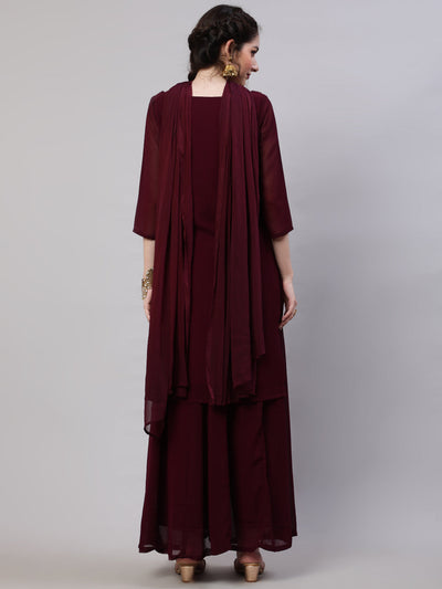 Burgundy Sequin Kurta Palazzo With Dupatta