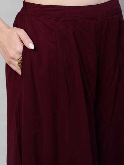 Burgundy Sequin Kurta Palazzo With Dupatta