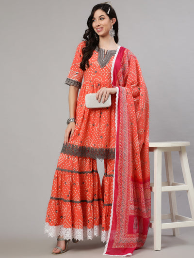 Orange Nyra-Cut Kurta Sharara With Dupatta