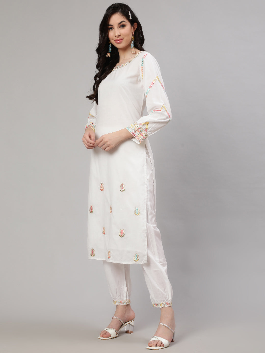 White Embroidered Kurta Pant With Dupatta