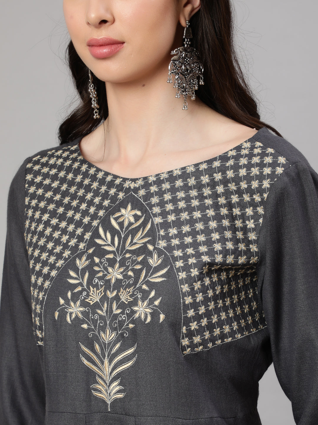 Grey Embroidered Anarkali Pant With Dupatta