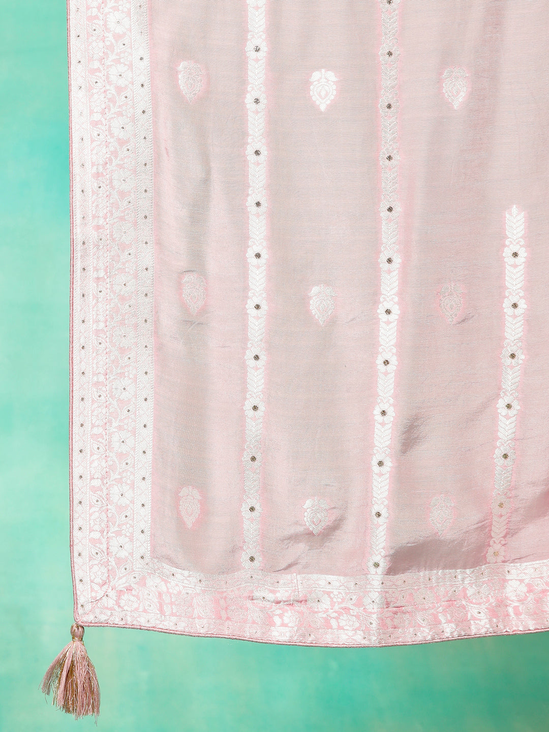 Pink Jacquard Kurta Pant With Dupatta