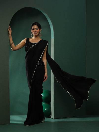 Black Saree With Embroidered Blouse