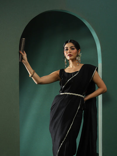 Black Saree With Embroidered Blouse