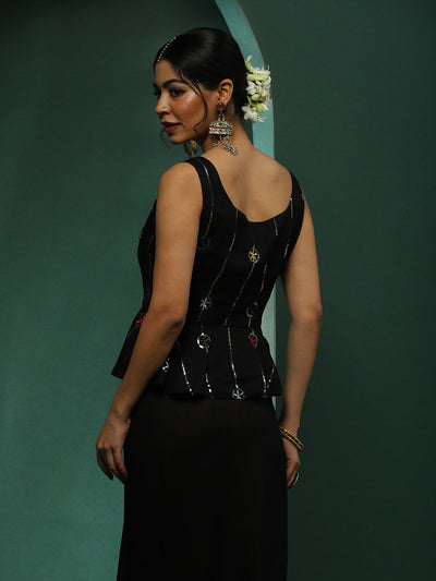 Black Saree With Embroidered Blouse