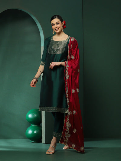 Green Kurta Pant With Gota Work Dupatta