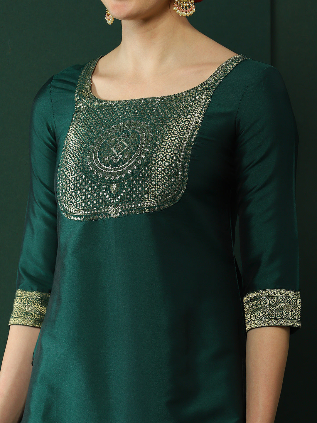 Green Kurta Pant With Gota Work Dupatta