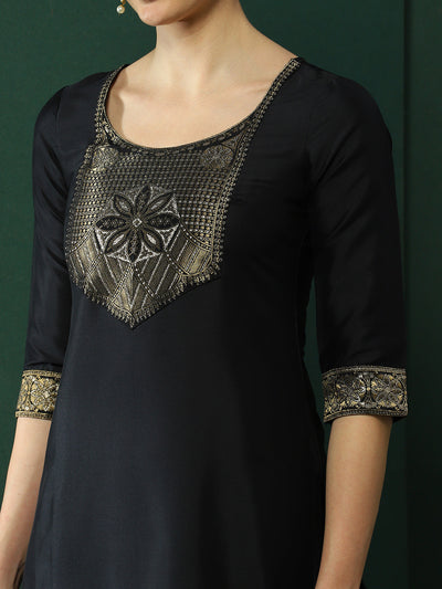 Black Patch Work Kurta Pant With Dupatta