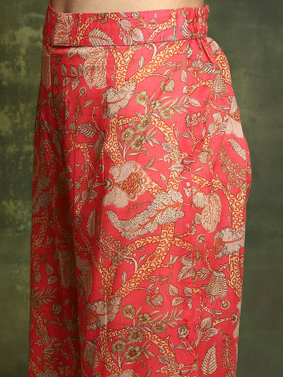 Red Floral Printed Pakistani Kurta With Palazzo