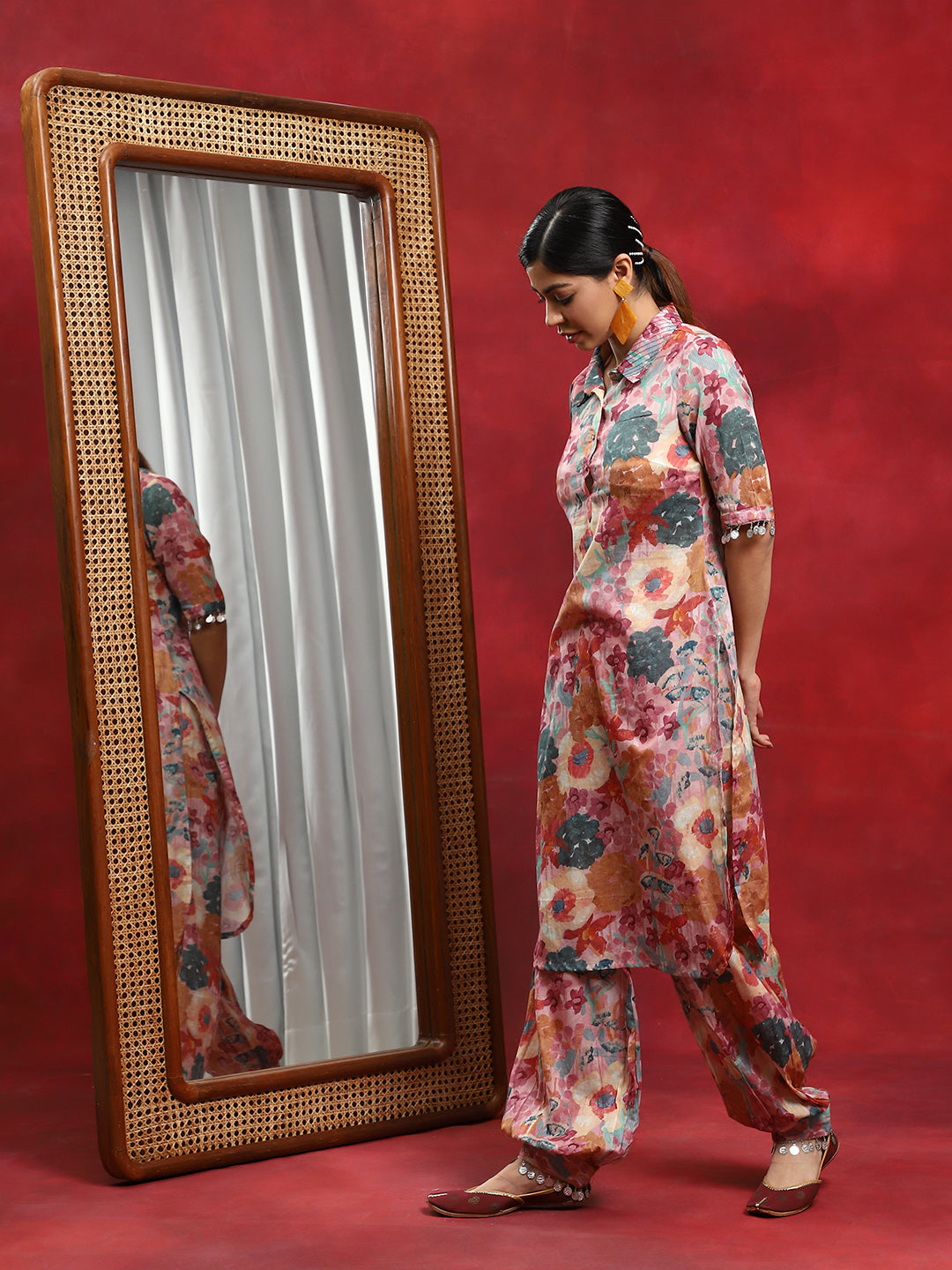 Multicolor Floral Printed Pakistani Kurta With Salwar