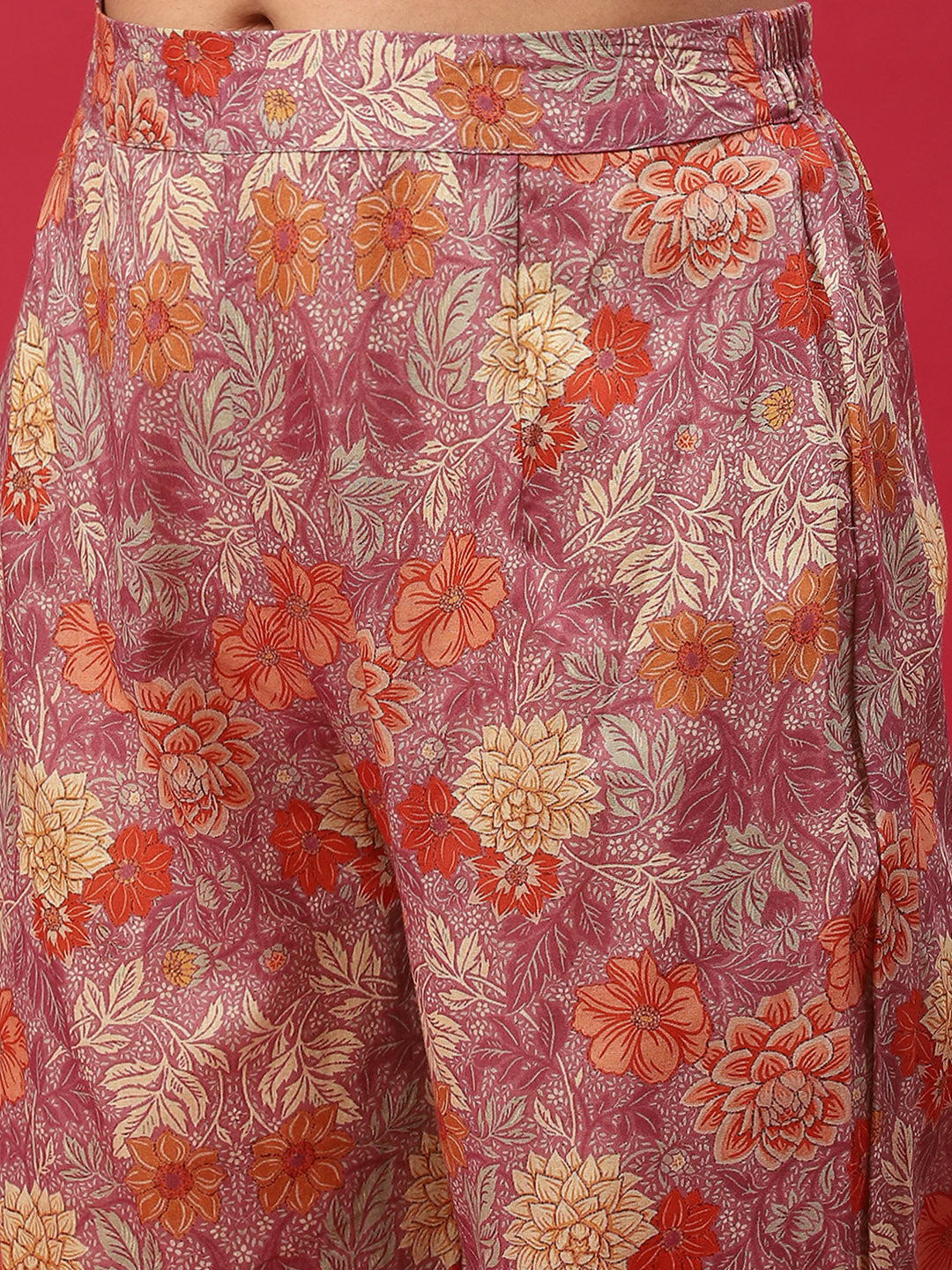 Mauve Floral Print Kurta Pant With Dupatta