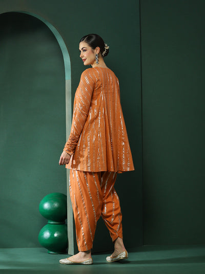 Orange Lurex Flared Co-Ords Set