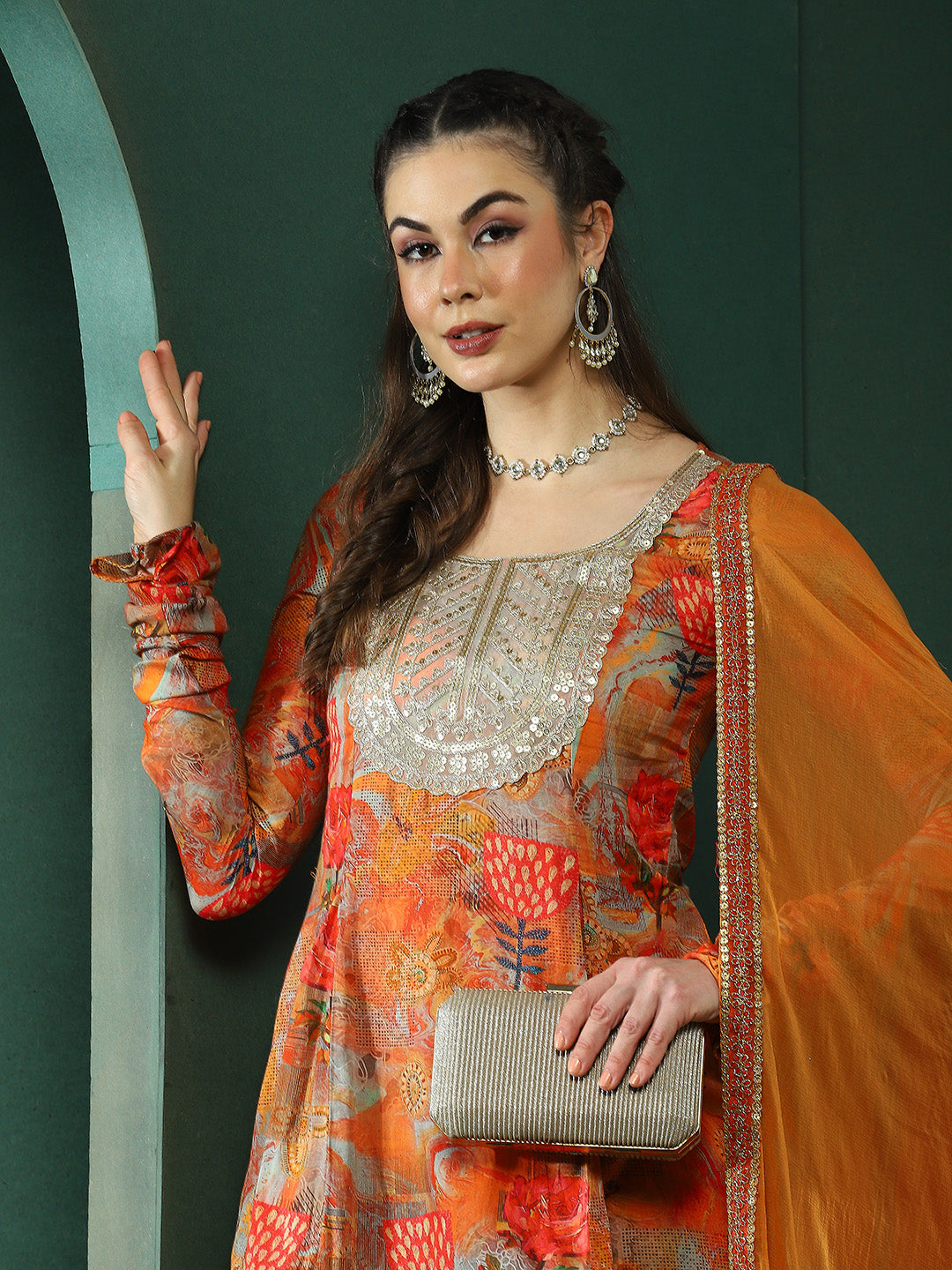 Multicolor Floral Print Kurta Sharara With Dupatta