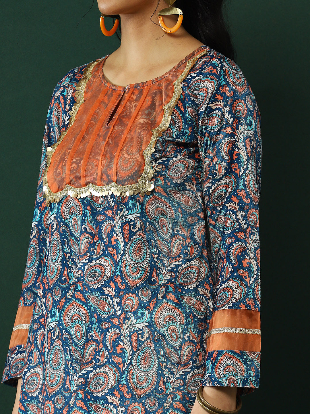 Blue Ethnic Motifs Kurta Palazzo With Lace Detailed Dupatta