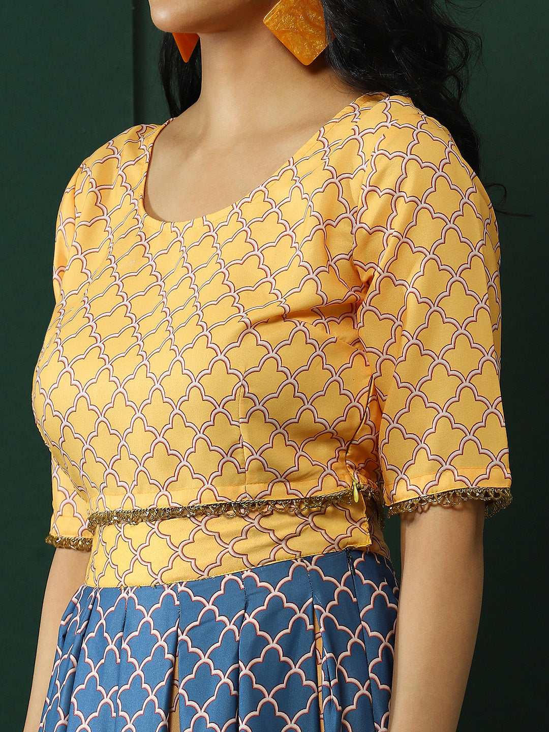 Yellow & Blue Pichwai Print Lehenga Choli With Dupatta