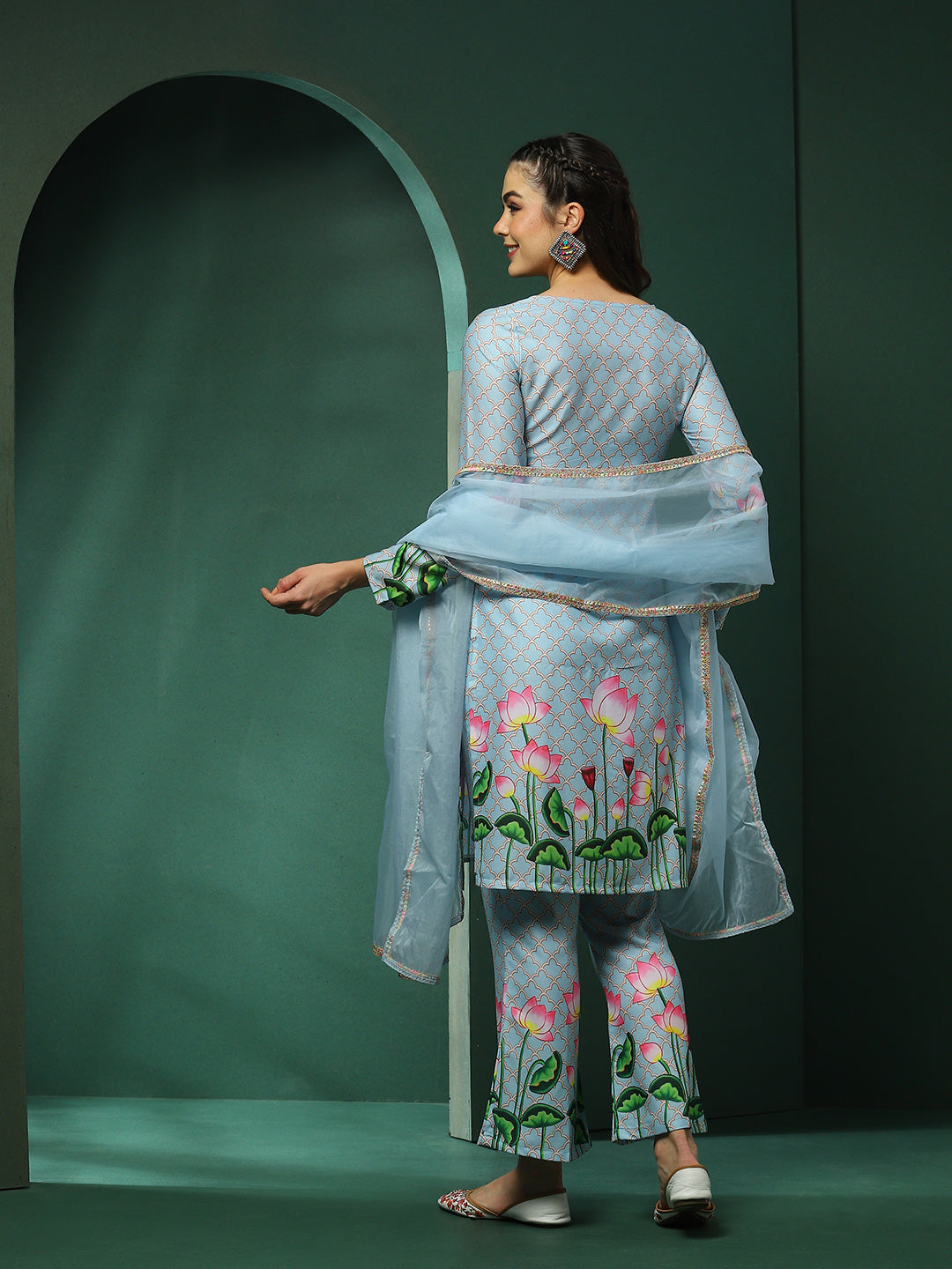 Blue Pichwai Print Kurta Palazzo With Dupatta