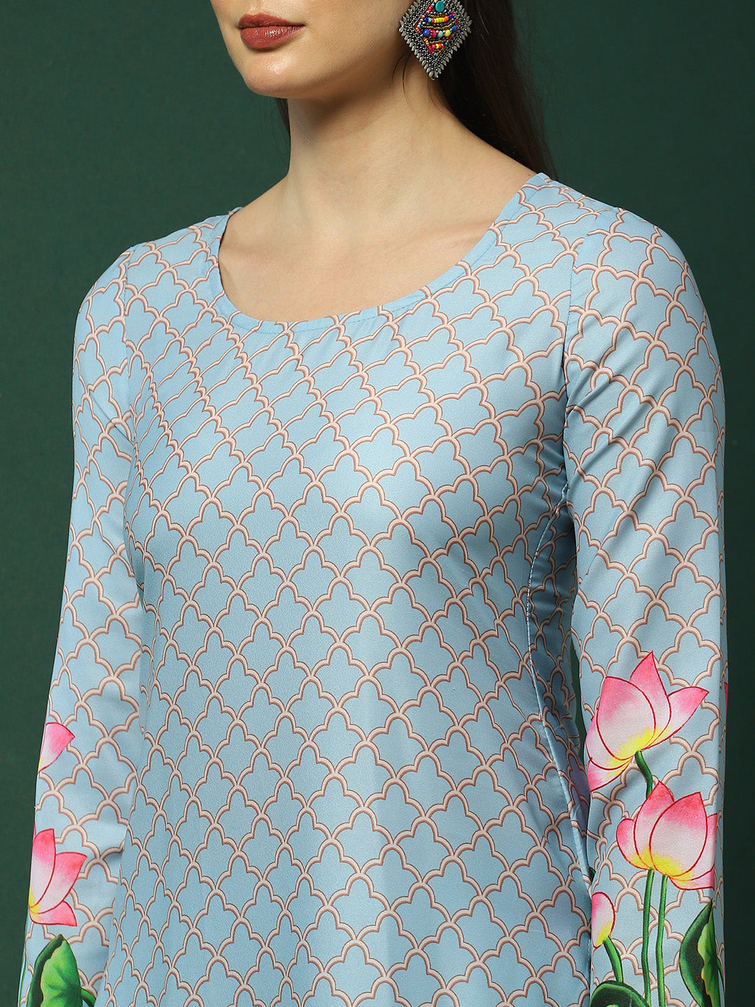 Blue Pichwai Print Kurta Palazzo With Dupatta