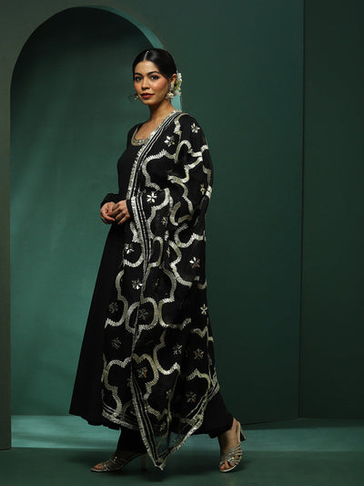 Black Anarkali Pant With Embellished Dupatta