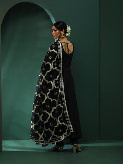 Black Anarkali Pant With Embellished Dupatta