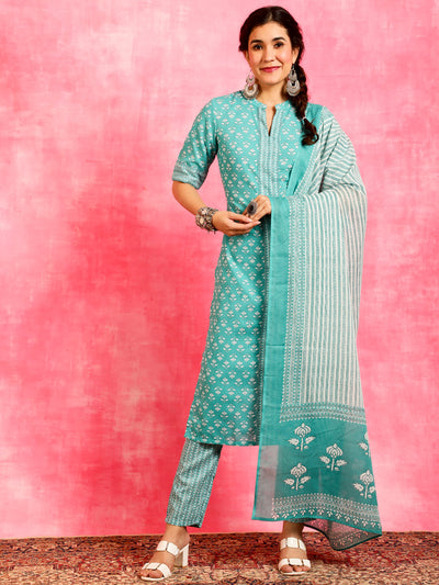 Blue Ethnic Motifs Kurta Pant With Dupatta