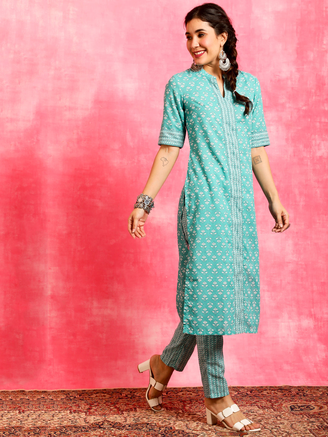 Blue Ethnic Motifs Kurta Pant With Dupatta