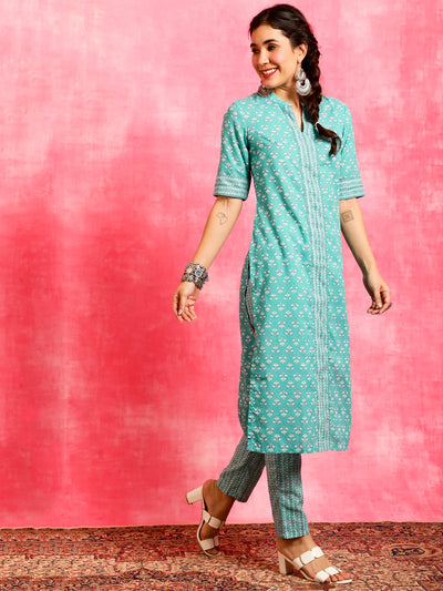 Blue Ethnic Motifs Kurta Pant With Dupatta