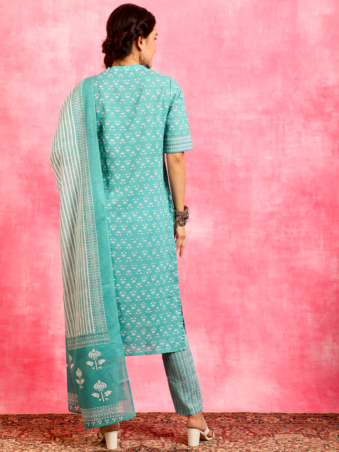 Blue Ethnic Motifs Kurta Pant With Dupatta