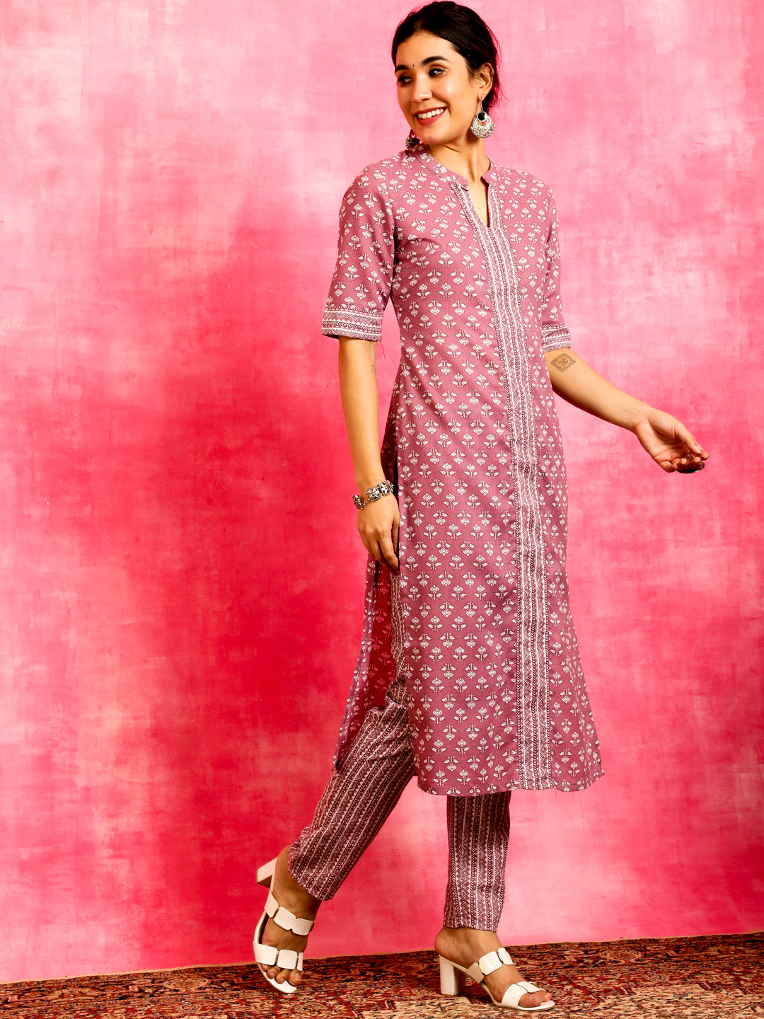 Pink Ethnic Motifs Kurta Pant With Dupatta