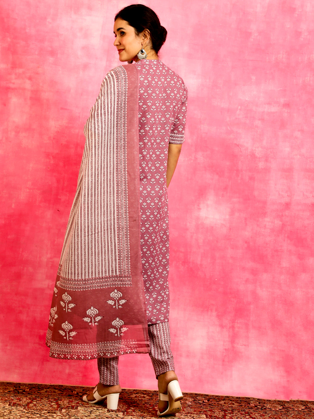 Pink Ethnic Motifs Kurta Pant With Dupatta