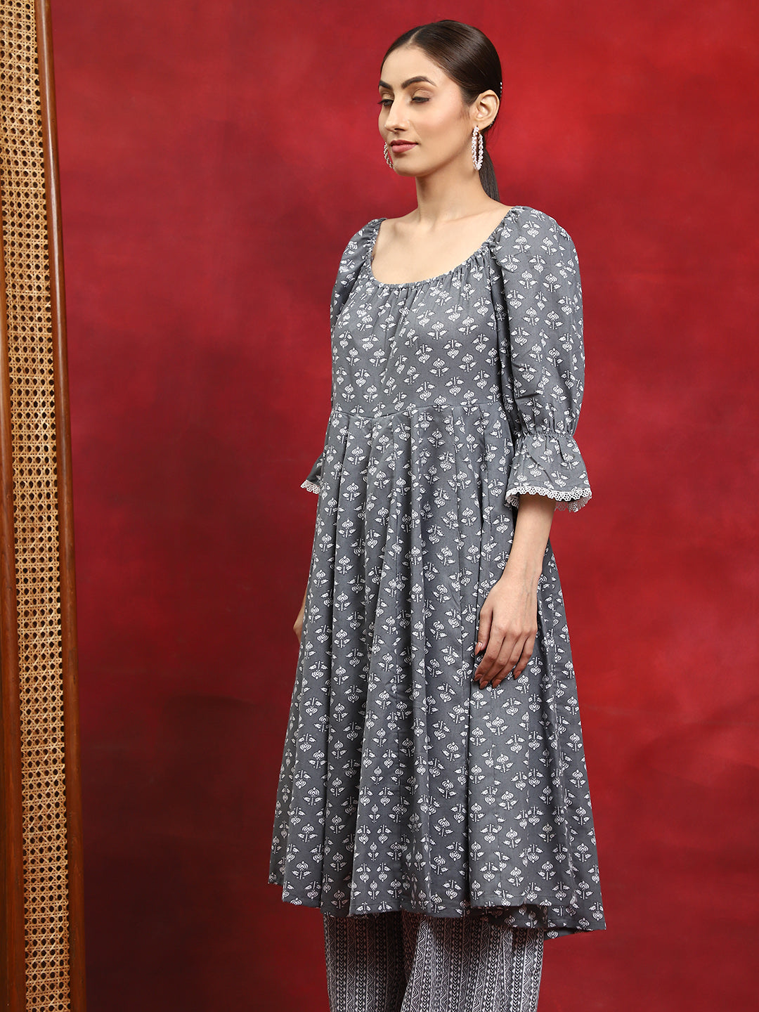 Grey Ethnic Motifs Anarkali With Afghani Salwar