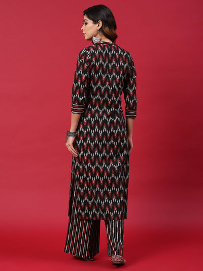 Black & Red Chevron Print Kurta With Palazzo