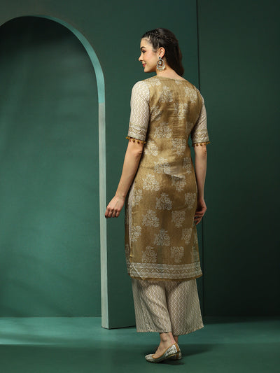 Green Floral Print Kurta With Palazzo