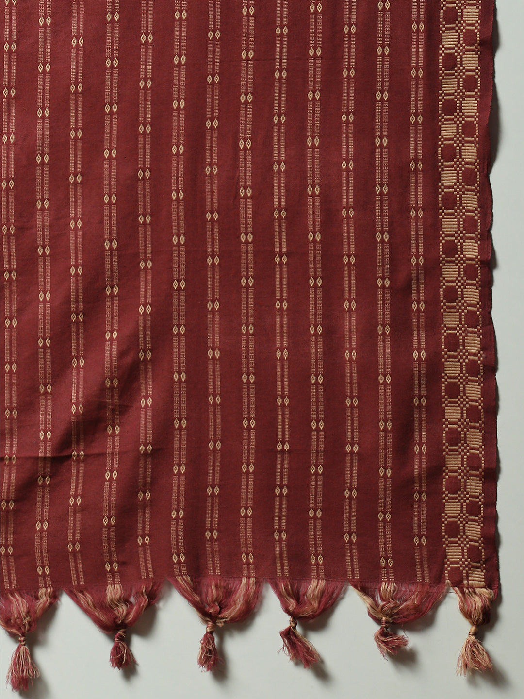 Maroon Printed A-Line Kurta Pant With Striped Dupatta