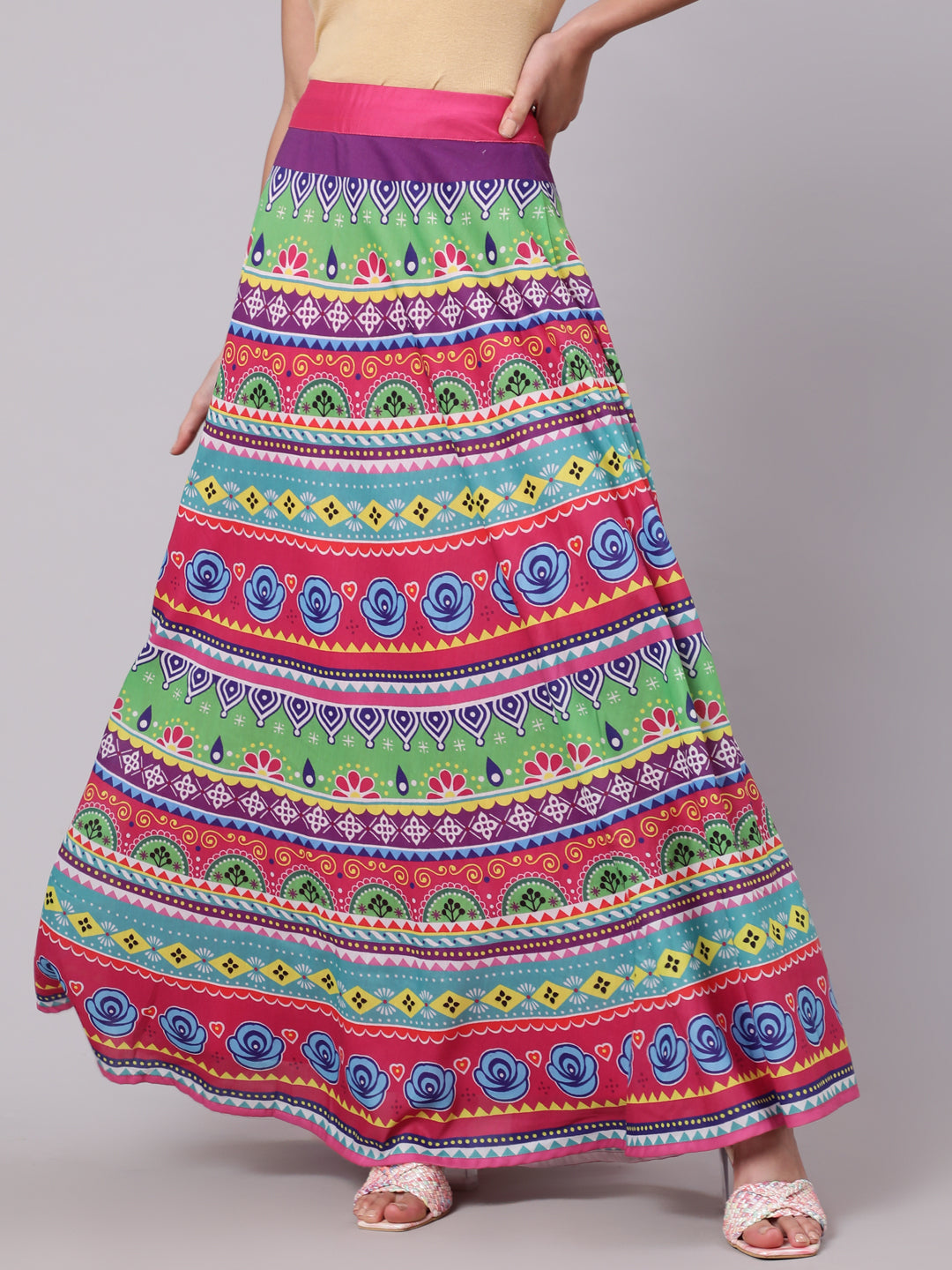 Multicolor Floral Print Flared Skirt