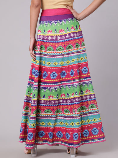 Multicolor Floral Print Flared Skirt